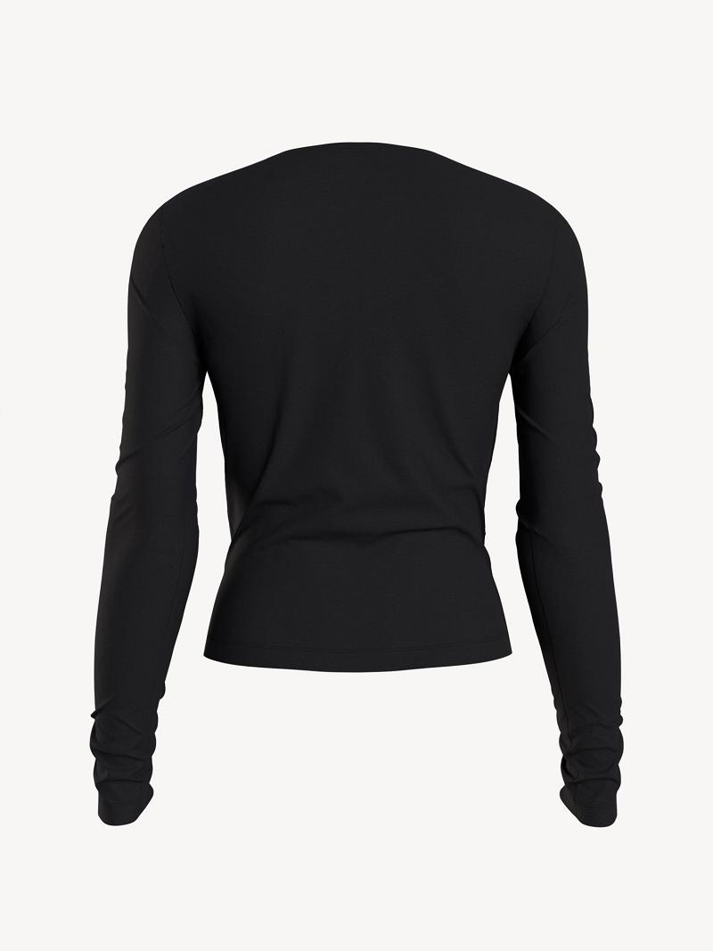 Black Tommy Hilfiger Long-Sleeve Logo Shirts | NZ_W21288