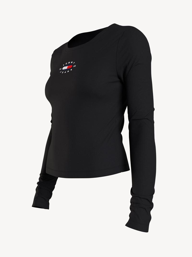 Black Tommy Hilfiger Long-Sleeve Logo Shirts | NZ_W21288