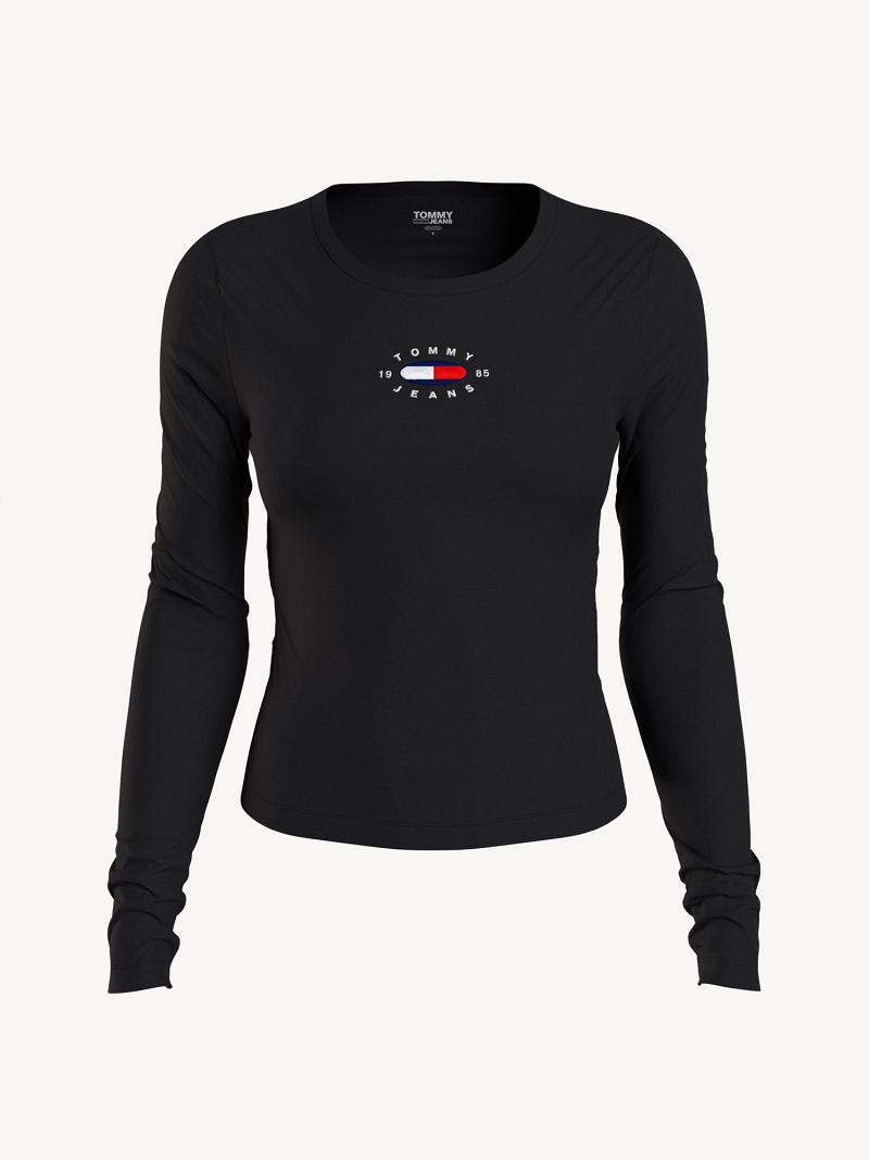 Black Tommy Hilfiger Long-Sleeve Logo Shirts | NZ_W21288