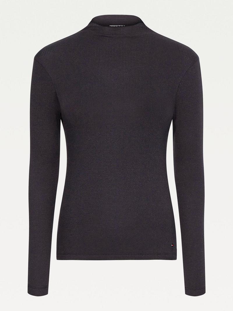 Black Tommy Hilfiger Long-Sleeve Stretch Tops | NZ_W21500