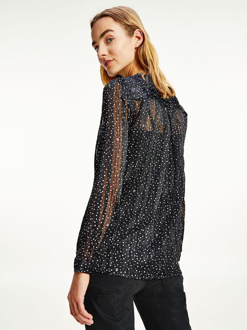 Black Tommy Hilfiger Metallic Polka Dot Blouses | NZ_W21016