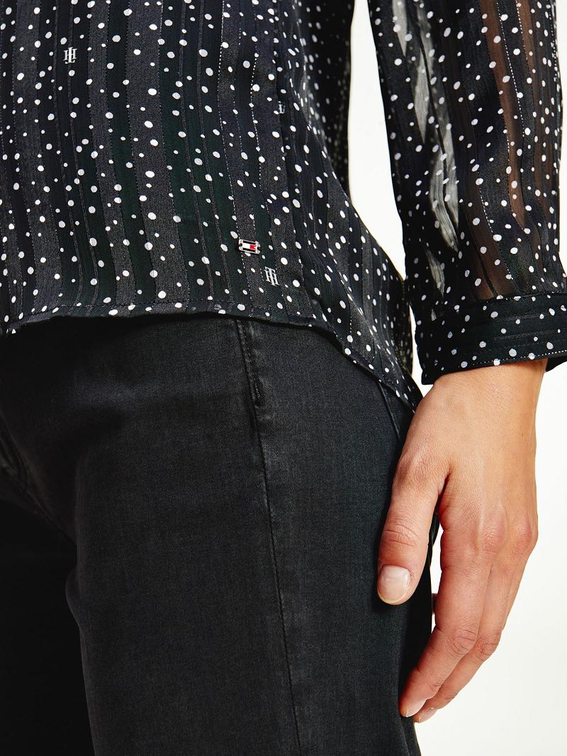 Black Tommy Hilfiger Metallic Polka Dot Blouses | NZ_W21016