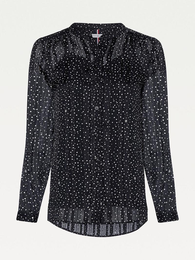 Black Tommy Hilfiger Metallic Polka Dot Blouses | NZ_W21016