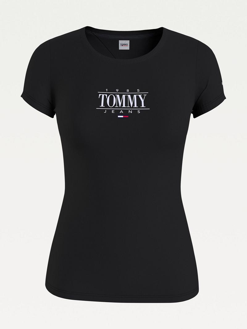 Black Tommy Hilfiger Organic Cotton Extra Slim Fit Logo T Shirts | NZ_W21470