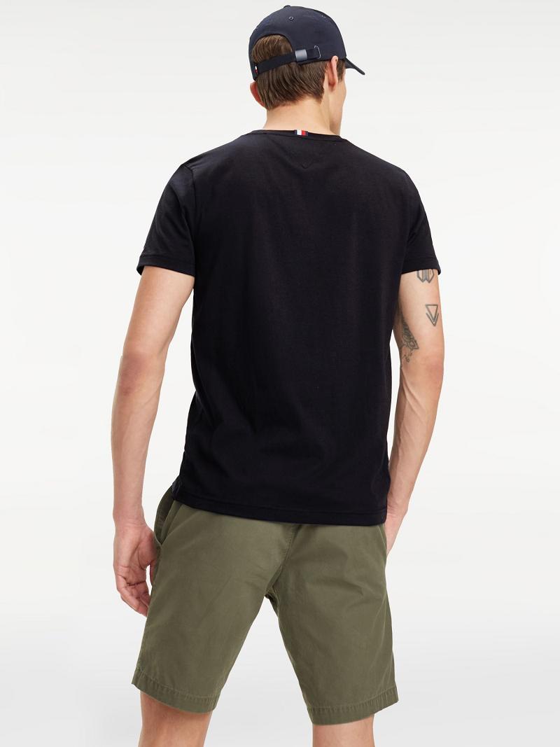 Black Tommy Hilfiger Organic Cotton Logo T Shirts | NZ_M31061