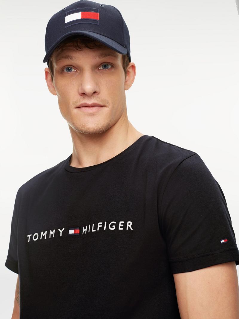 Black Tommy Hilfiger Organic Cotton Logo T Shirts | NZ_M31061