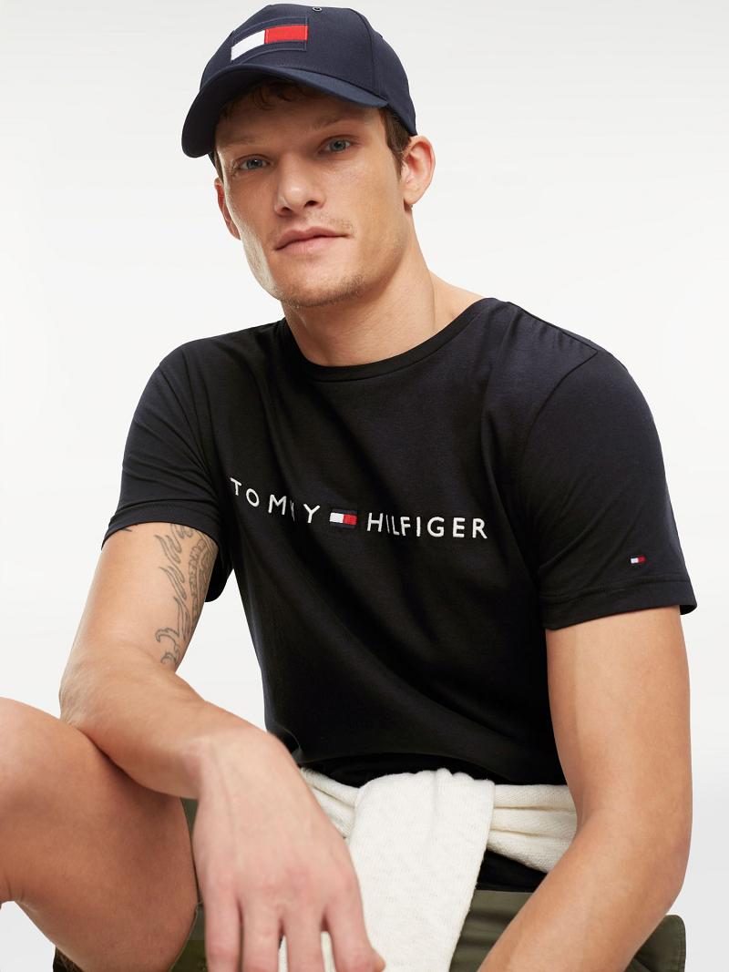 Black Tommy Hilfiger Organic Cotton Logo T Shirts | NZ_M31061