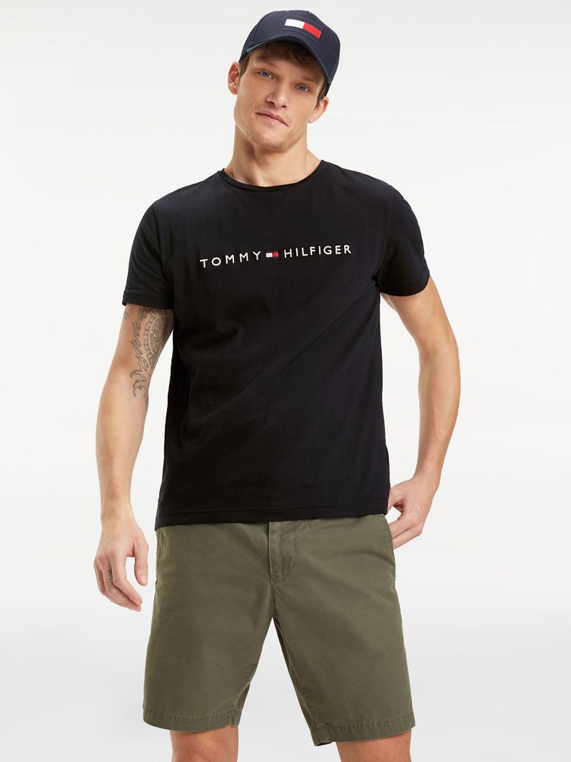 Black Tommy Hilfiger Organic Cotton Logo T Shirts | NZ_M31061