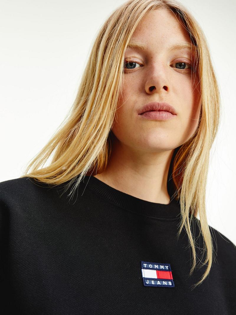 Black Tommy Hilfiger Organic Cotton Tommy Badge Sweatshirts | NZ_W21399