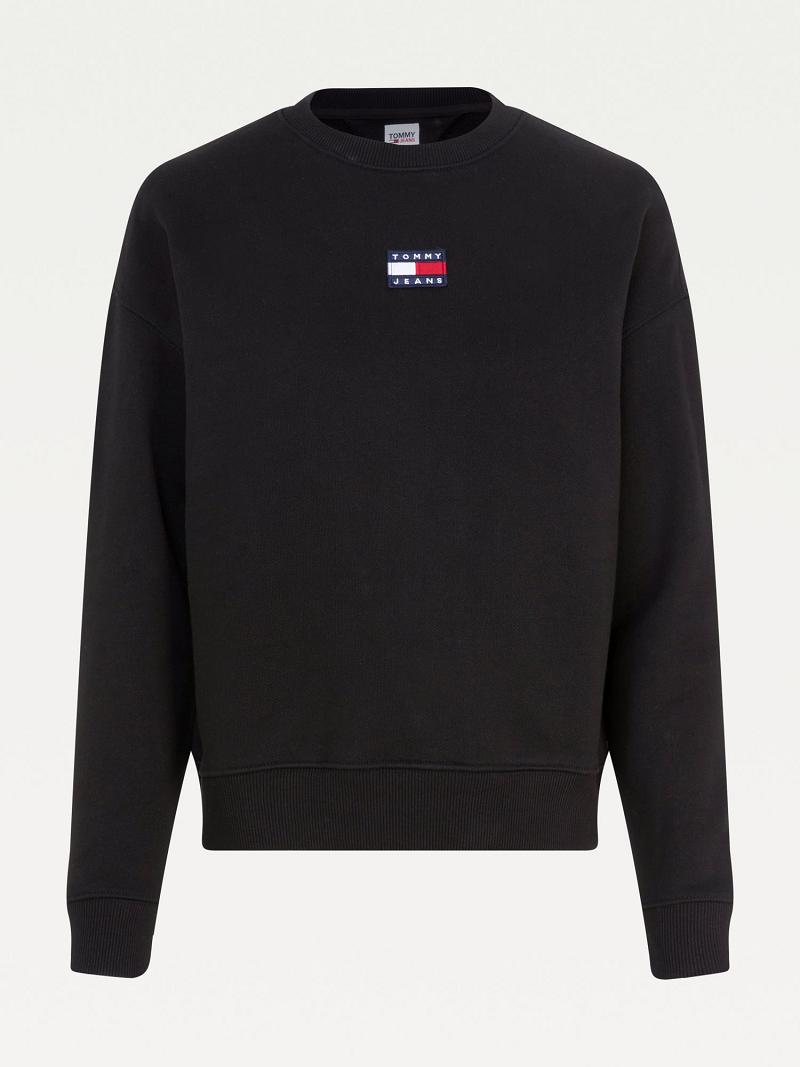 Black Tommy Hilfiger Organic Cotton Tommy Badge Sweatshirts | NZ_W21399