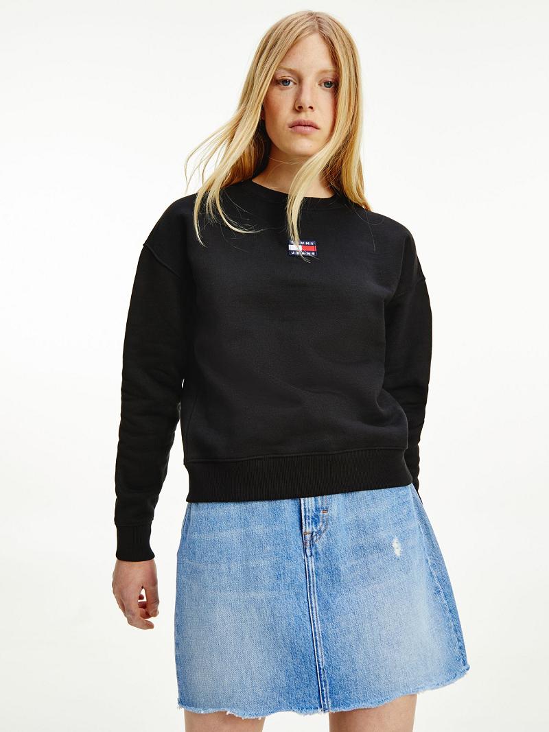 Black Tommy Hilfiger Organic Cotton Tommy Badge Sweatshirts | NZ_W21399