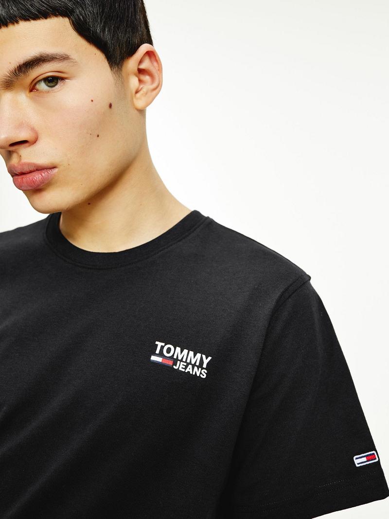 Black Tommy Hilfiger Organic cotton regular logo T Shirts | NZ_M31063