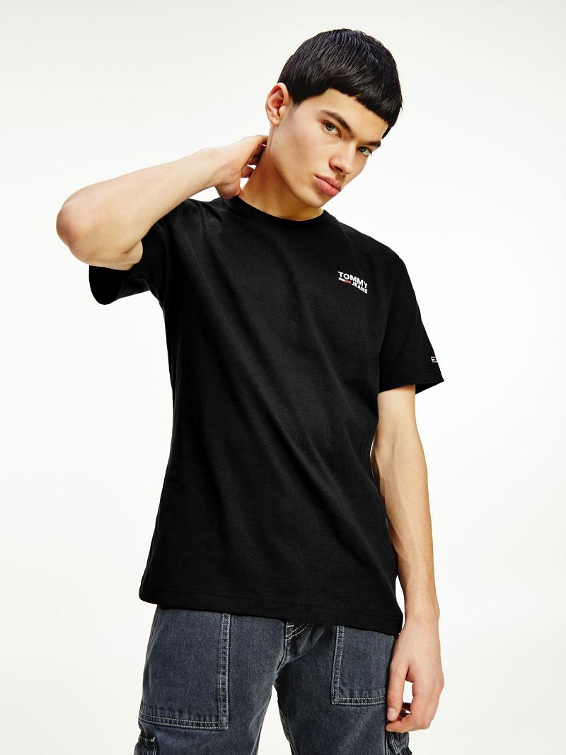 Black Tommy Hilfiger Organic cotton regular logo T Shirts | NZ_M31063