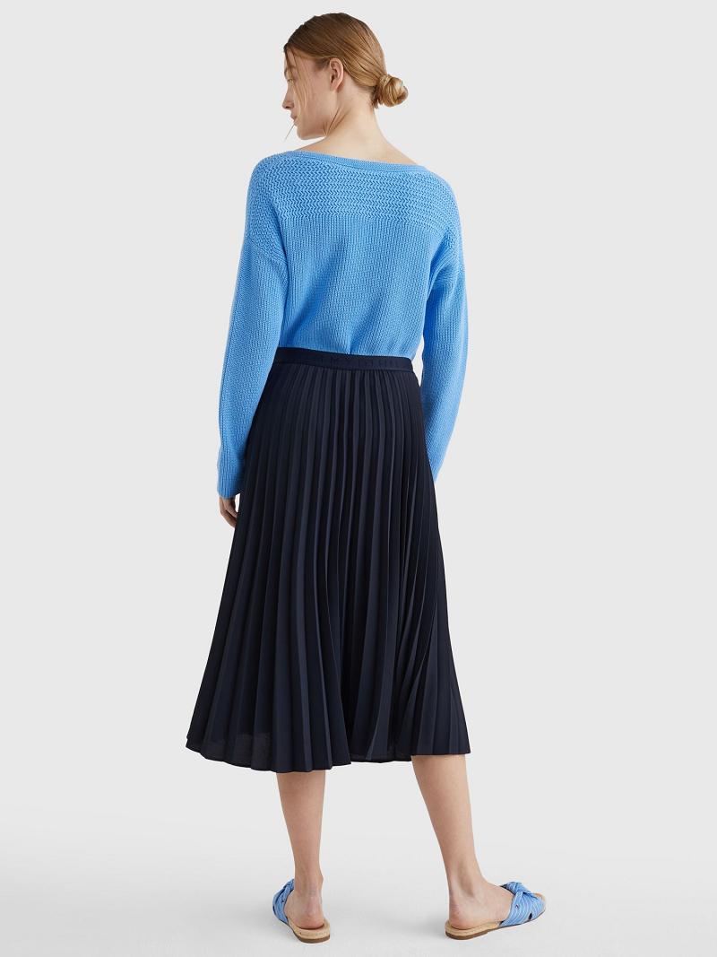 Black Tommy Hilfiger Pleated Midi Skirts | NZ_W21333