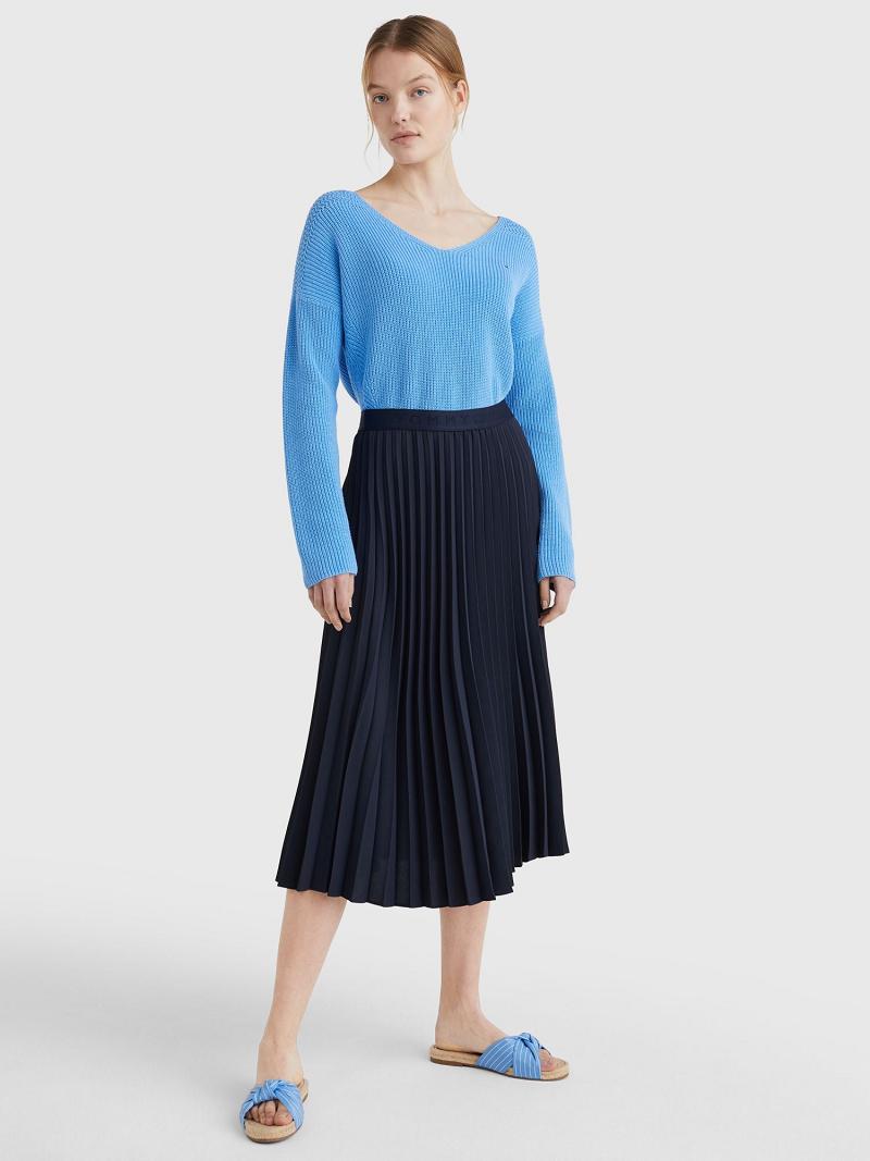 Black Tommy Hilfiger Pleated Midi Skirts | NZ_W21333