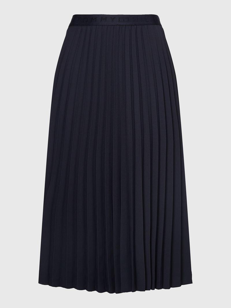 Black Tommy Hilfiger Pleated Midi Skirts | NZ_W21333