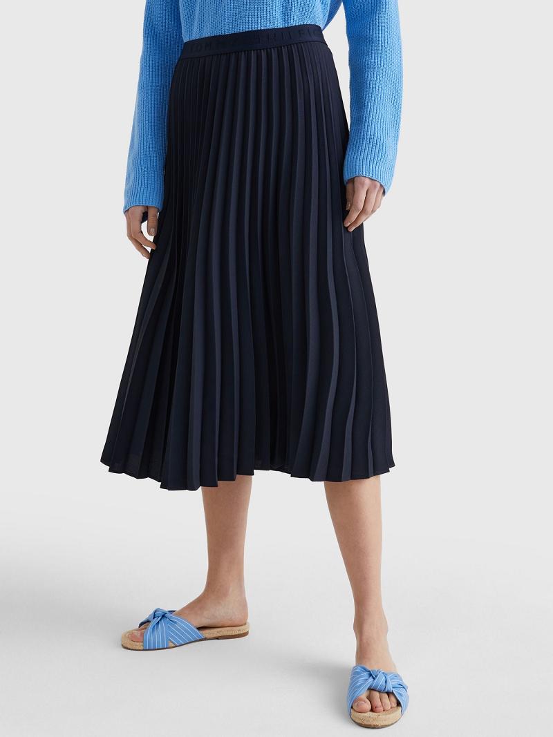 Black Tommy Hilfiger Pleated Midi Skirts | NZ_W21333