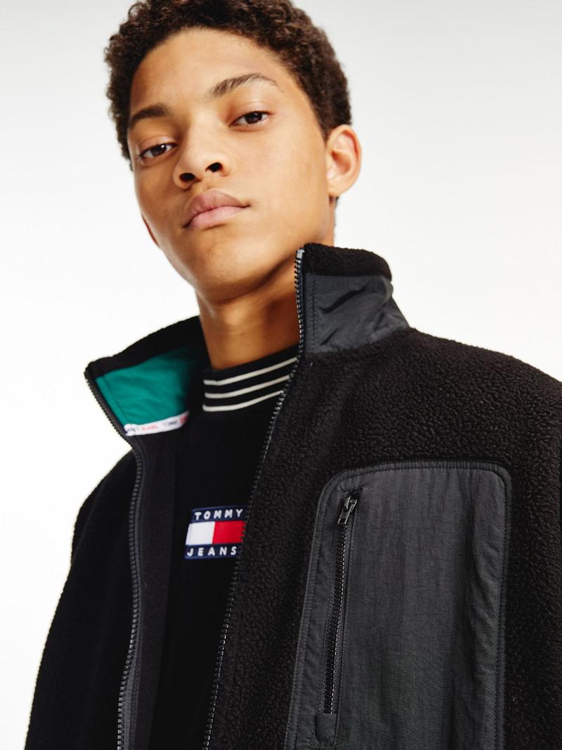 Black Tommy Hilfiger Polar fleece zip Jackets | NZ_M31411