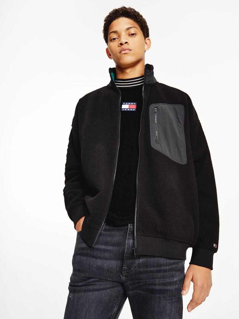 Black Tommy Hilfiger Polar fleece zip Jackets | NZ_M31411