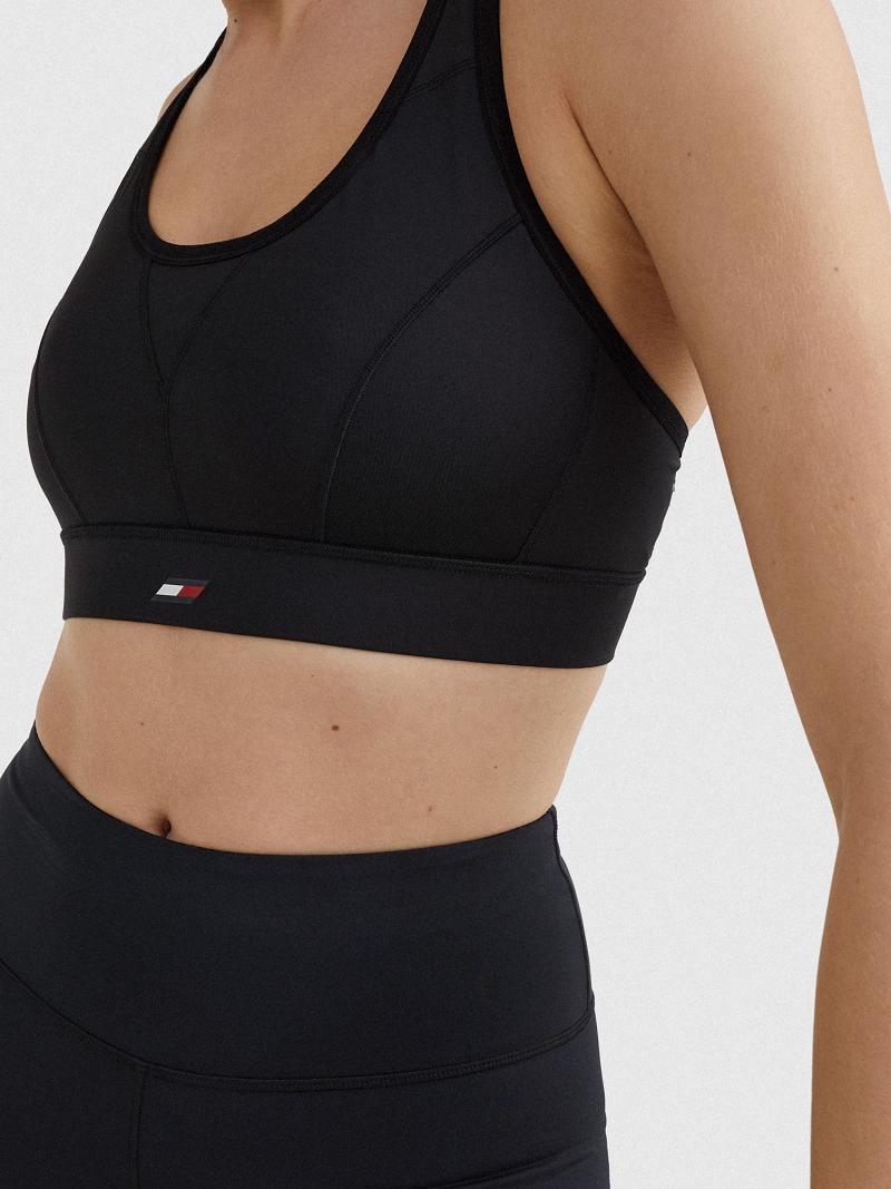 Black Tommy Hilfiger Racerback Sports Bras | NZ_W21532