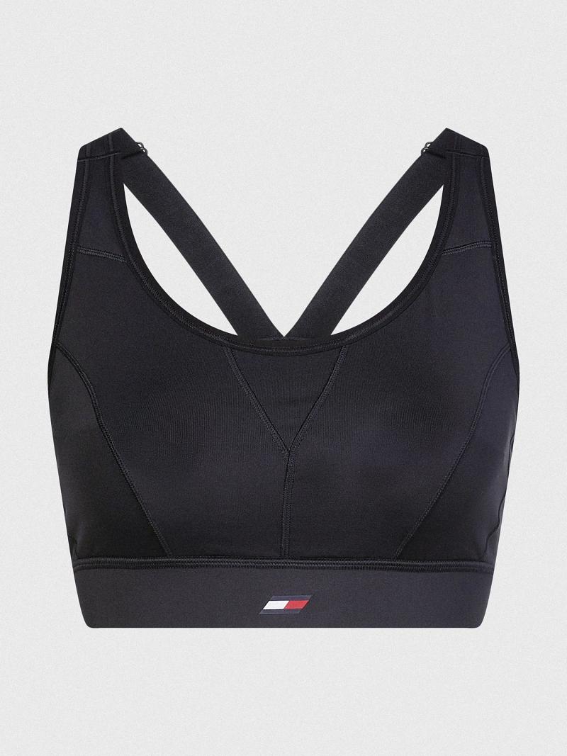 Black Tommy Hilfiger Racerback Sports Bras | NZ_W21532