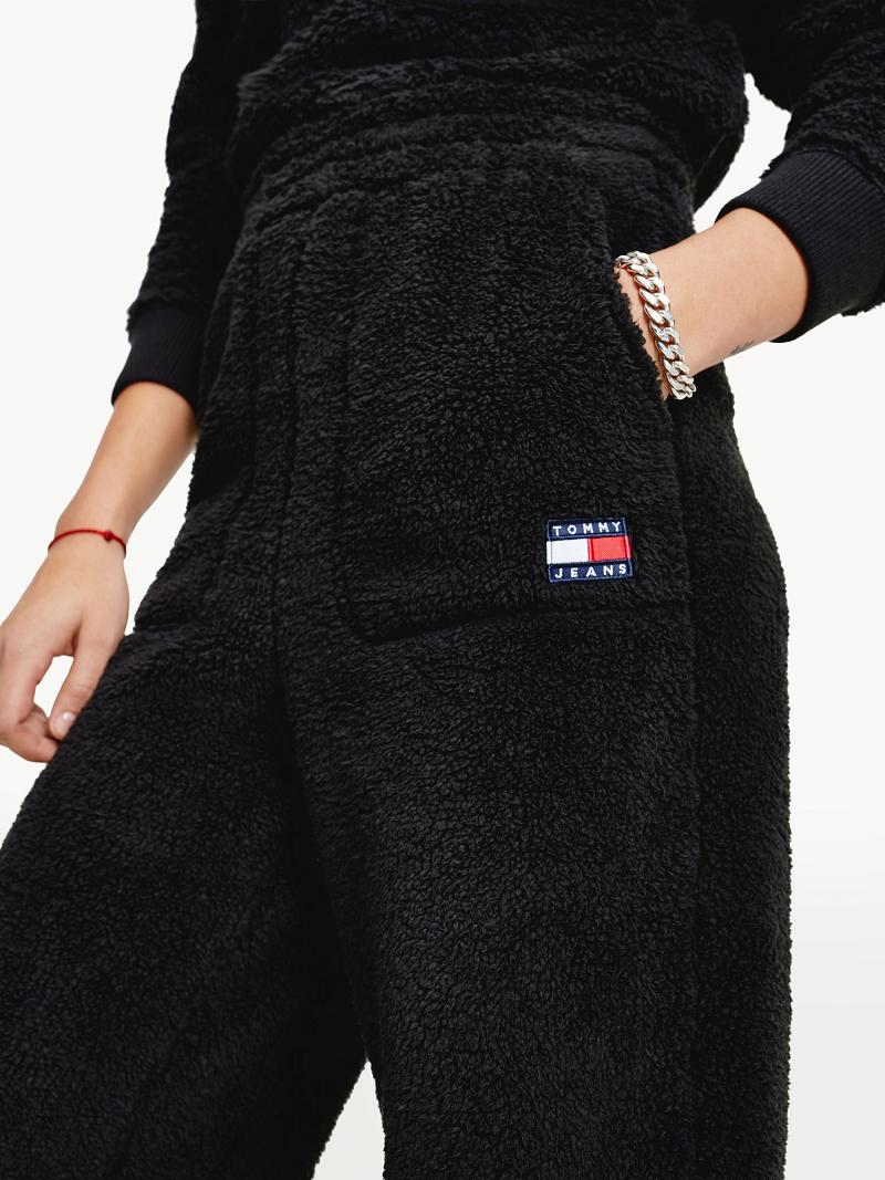 Black Tommy Hilfiger Recycled Fleece Sweatpant Pants | NZ_W21248