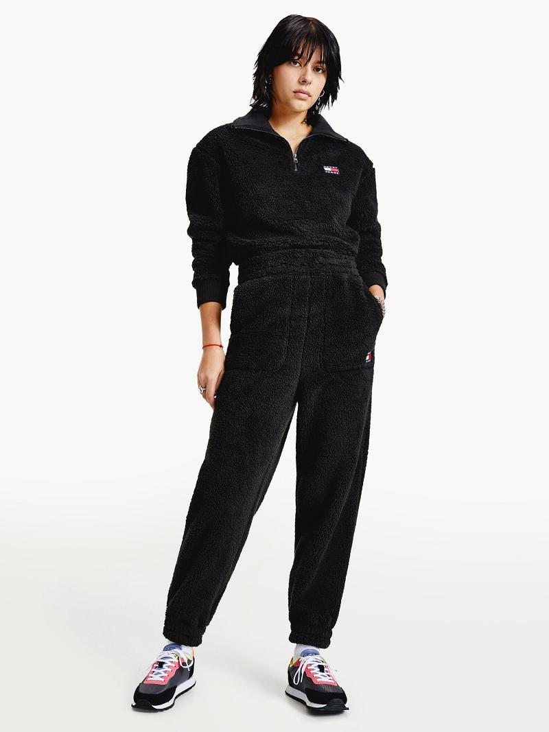 Black Tommy Hilfiger Recycled Fleece Sweatpant Pants | NZ_W21248