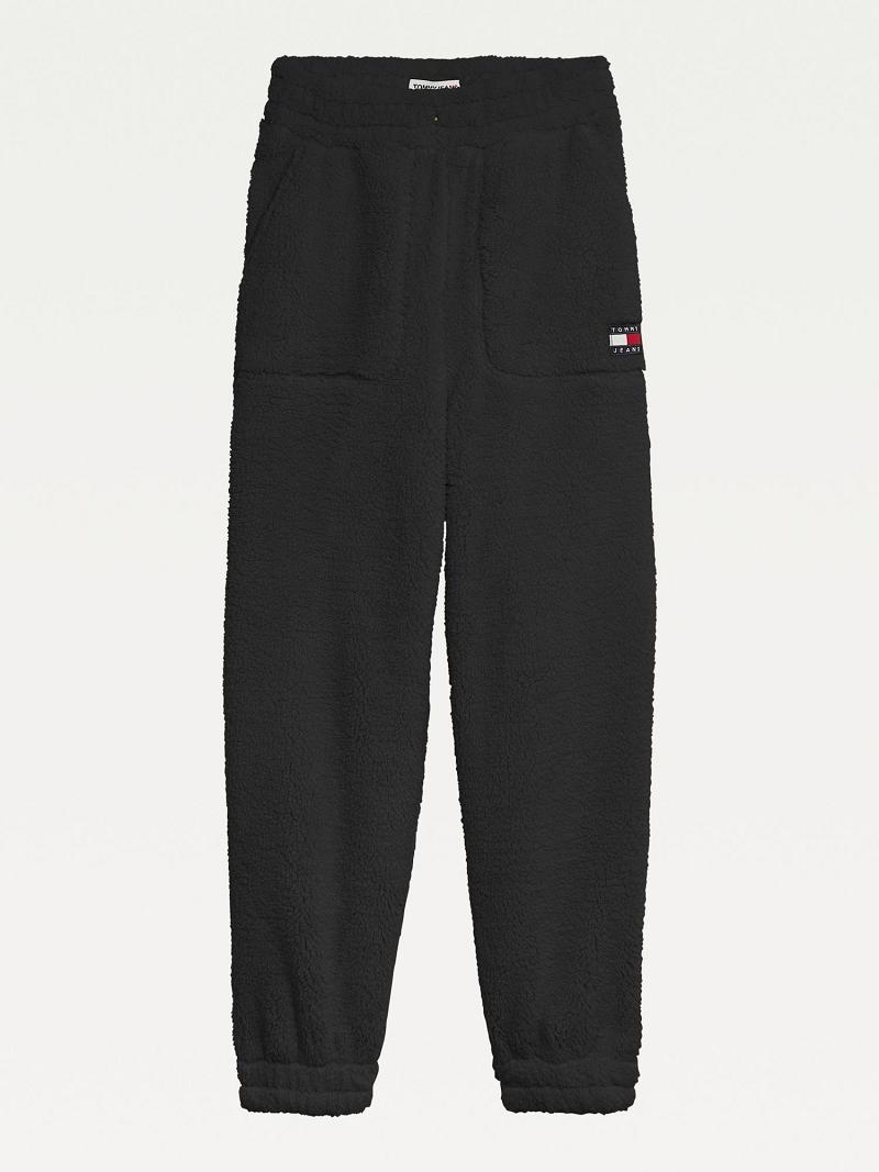 Black Tommy Hilfiger Recycled Fleece Sweatpant Pants | NZ_W21248