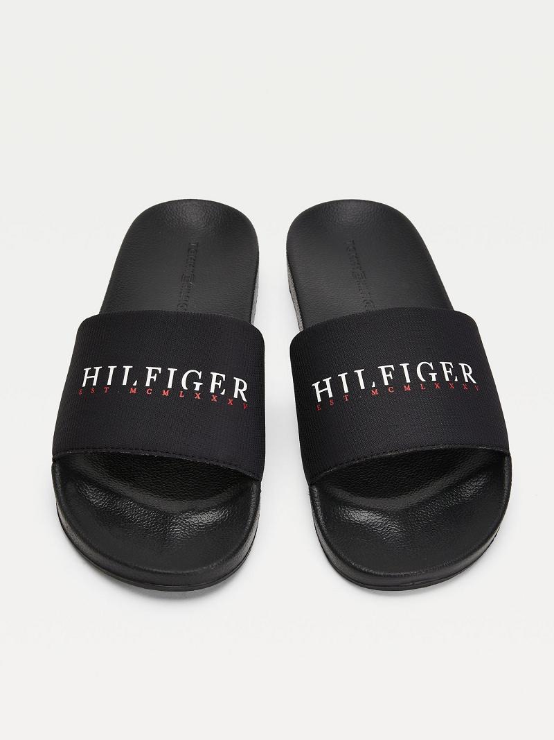 Black Tommy Hilfiger Recycled hilfiger pool Slides | NZ_M31641