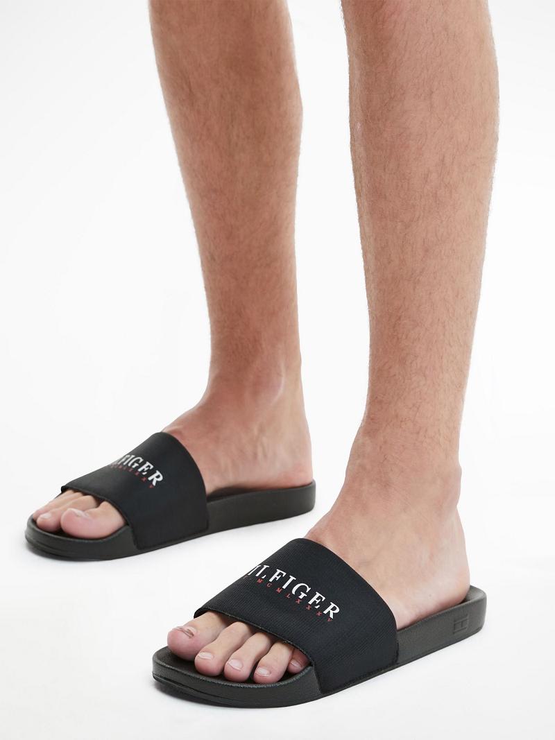 Black Tommy Hilfiger Recycled hilfiger pool Slides | NZ_M31641