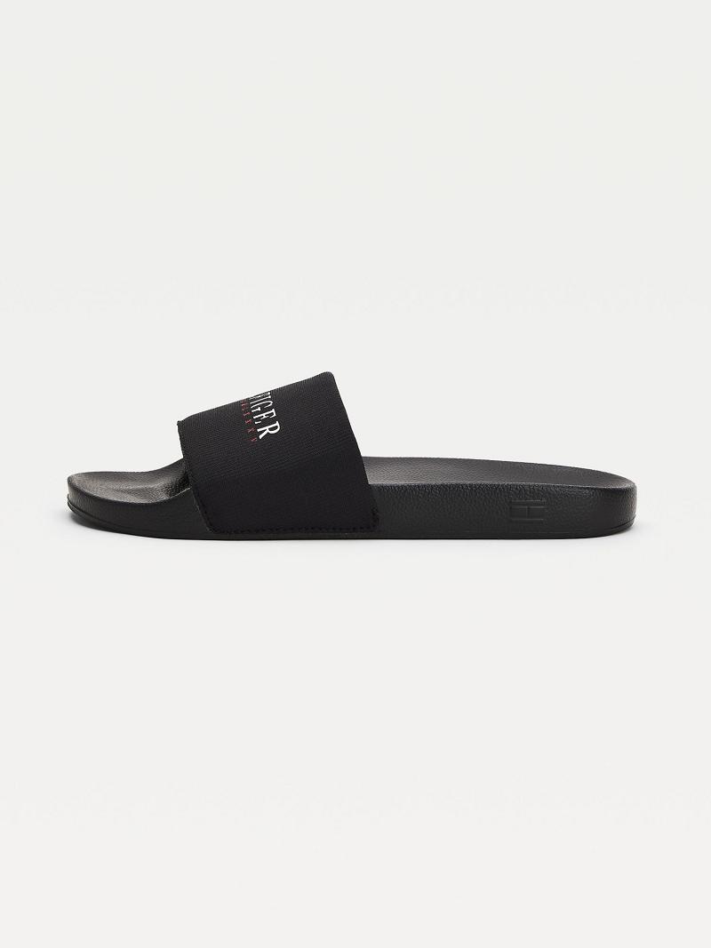 Black Tommy Hilfiger Recycled hilfiger pool Slides | NZ_M31641