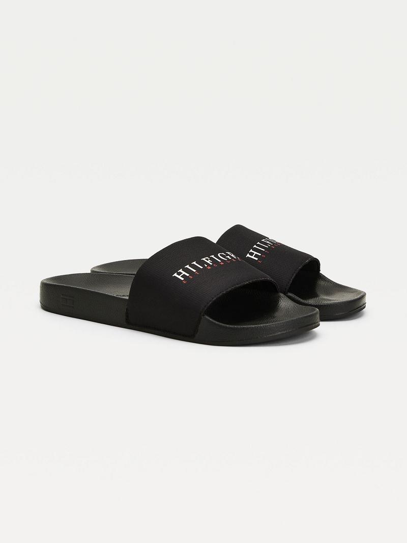 Black Tommy Hilfiger Recycled hilfiger pool Slides | NZ_M31641