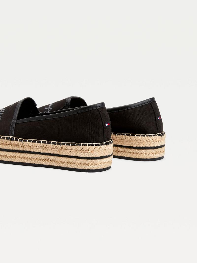 Black Tommy Hilfiger Sequin Signature Espadrille Casual Shoes | NZ_W21596