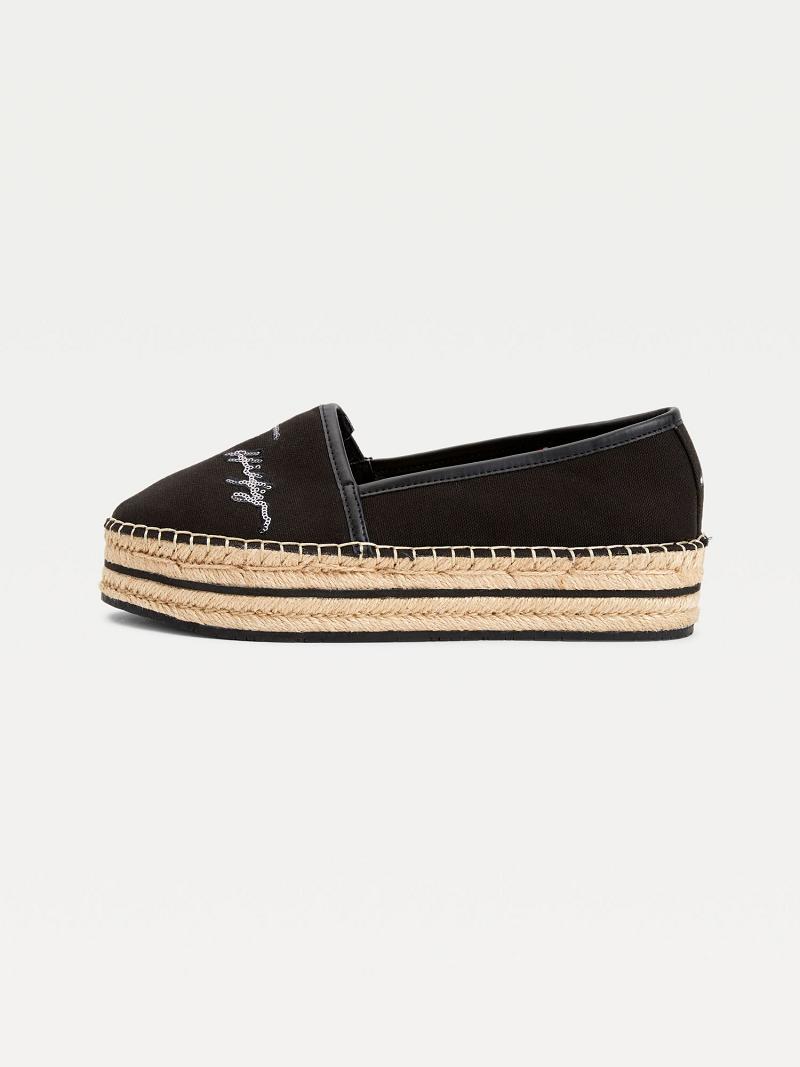 Black Tommy Hilfiger Sequin Signature Espadrille Casual Shoes | NZ_W21596