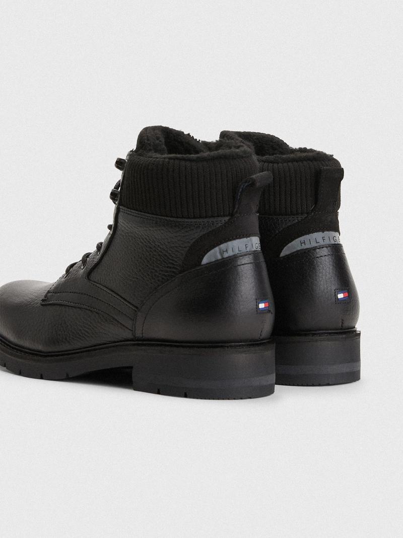 Black Tommy Hilfiger Sherpa-lined leather Boots | NZ_M31689