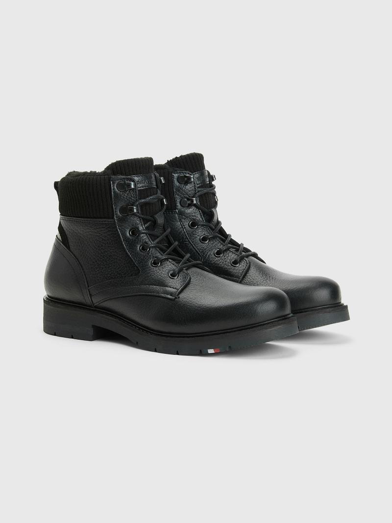 Black Tommy Hilfiger Sherpa-lined leather Boots | NZ_M31689