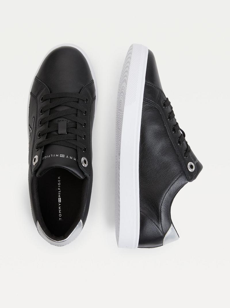 Black Tommy Hilfiger Signature Leather Cupsole Sneakers | NZ_W21640