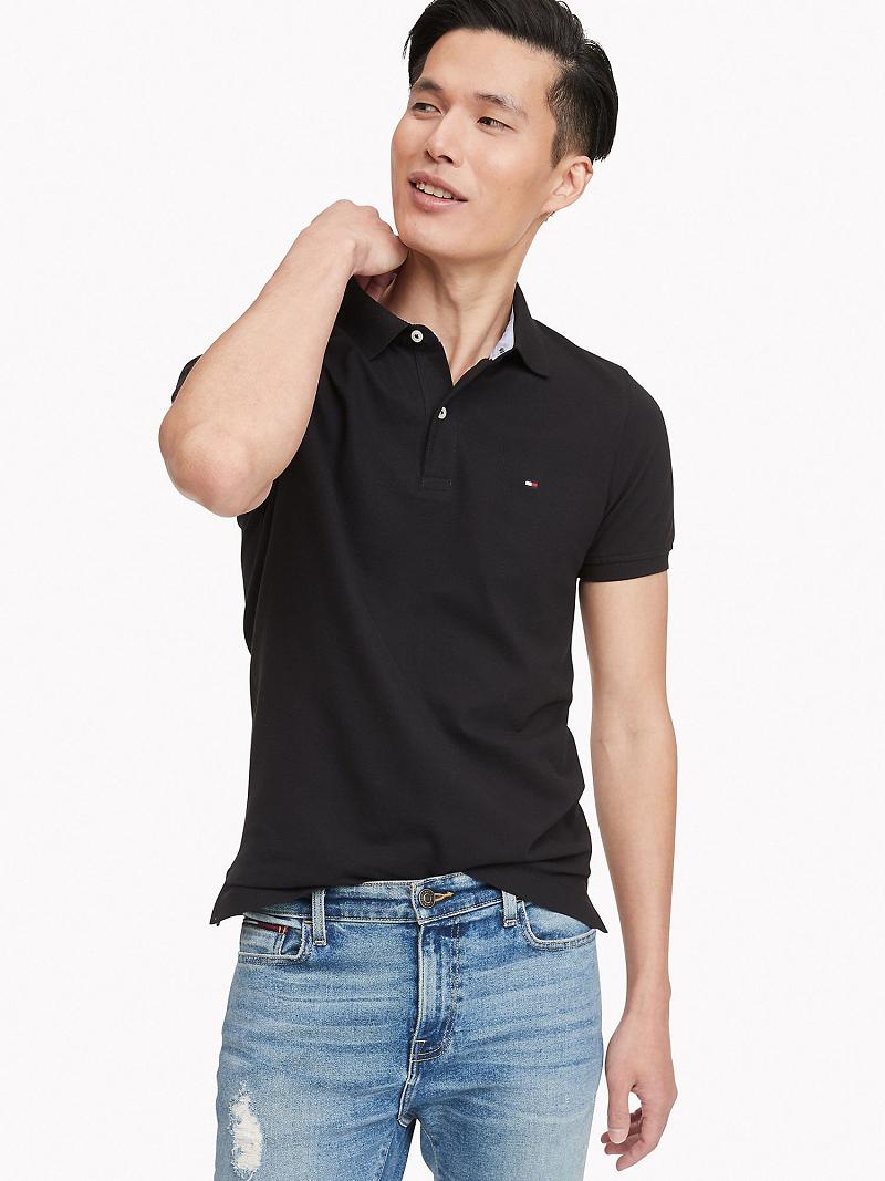 Black Tommy Hilfiger Slim fit tommy Polos | NZ_M31314