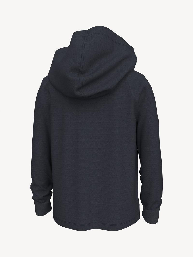 Black Tommy Hilfiger Solid Hooded T Shirts | NZ_G1261