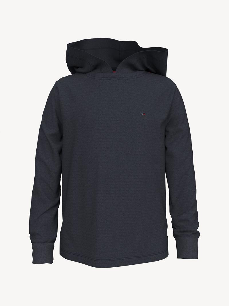 Black Tommy Hilfiger Solid Hooded T Shirts | NZ_G1261