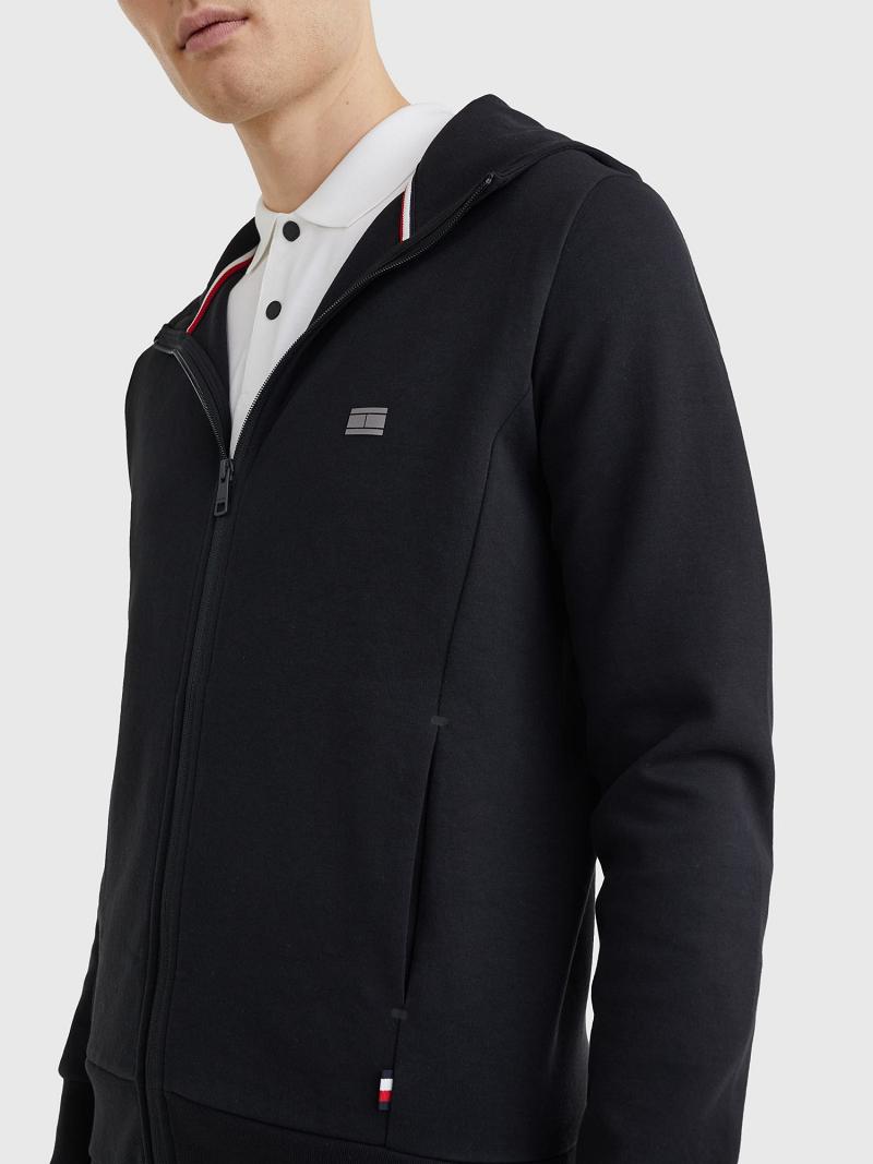 Black Tommy Hilfiger Solid tech zip Hoodies | NZ_M31465