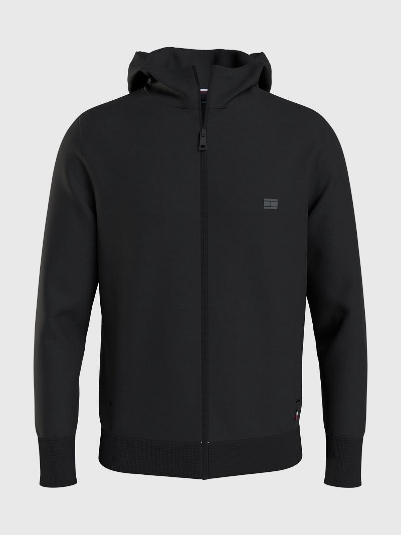 Black Tommy Hilfiger Solid tech zip Hoodies | NZ_M31465