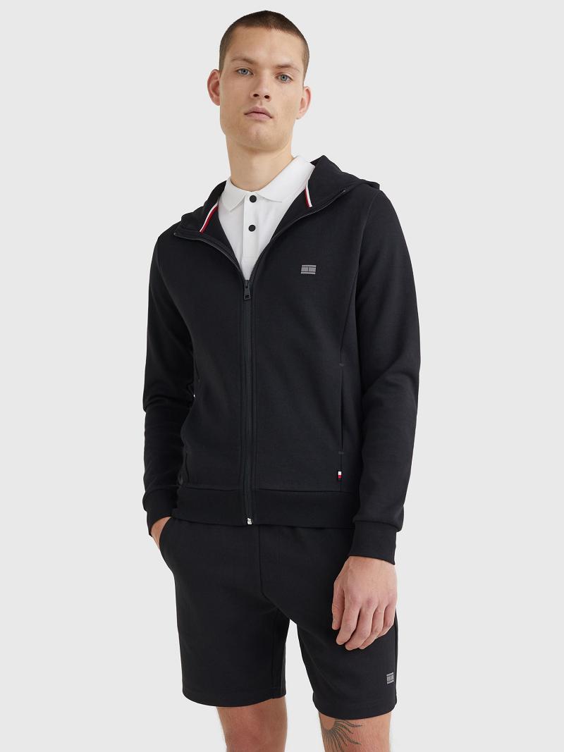 Black Tommy Hilfiger Solid tech zip Hoodies | NZ_M31465