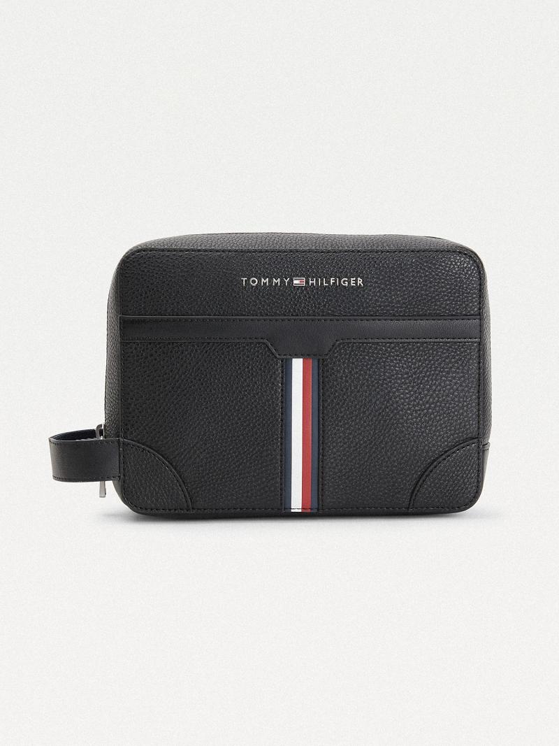 Black Tommy Hilfiger Stripe Wash Wash Bag | NZ_M31815