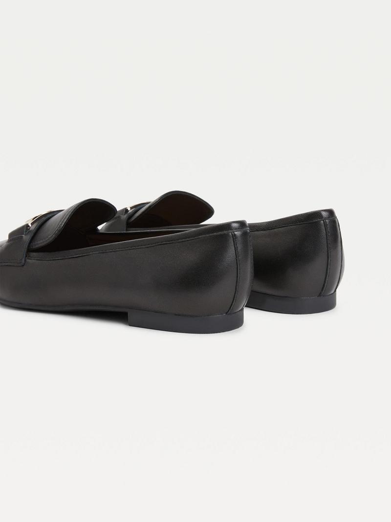 Black Tommy Hilfiger TH Leather Loafer Casual Shoes | NZ_W21598