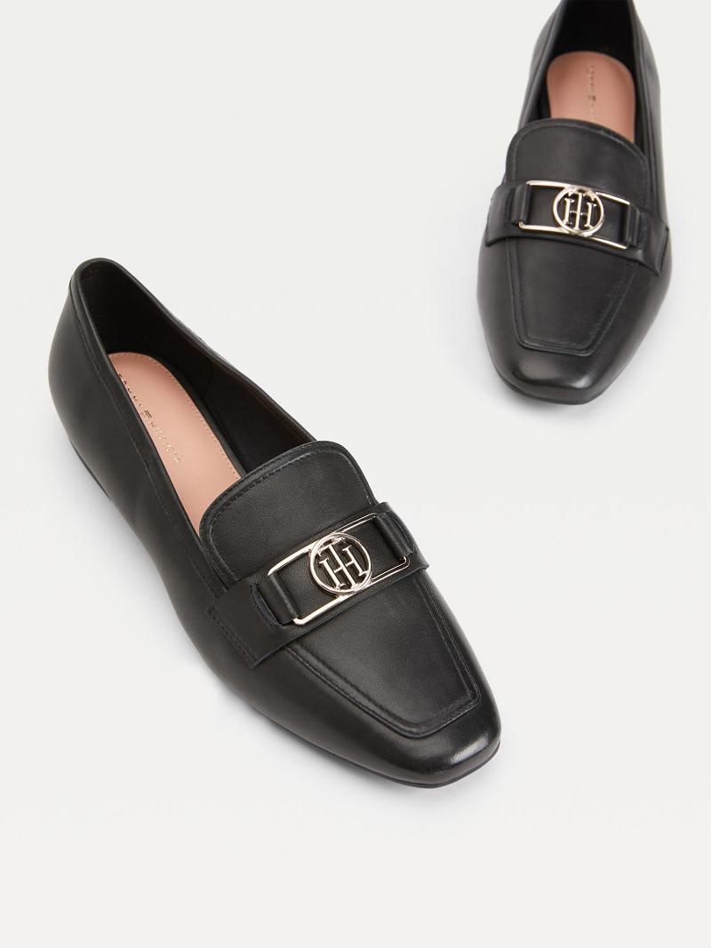 Black Tommy Hilfiger TH Leather Loafer Casual Shoes | NZ_W21598