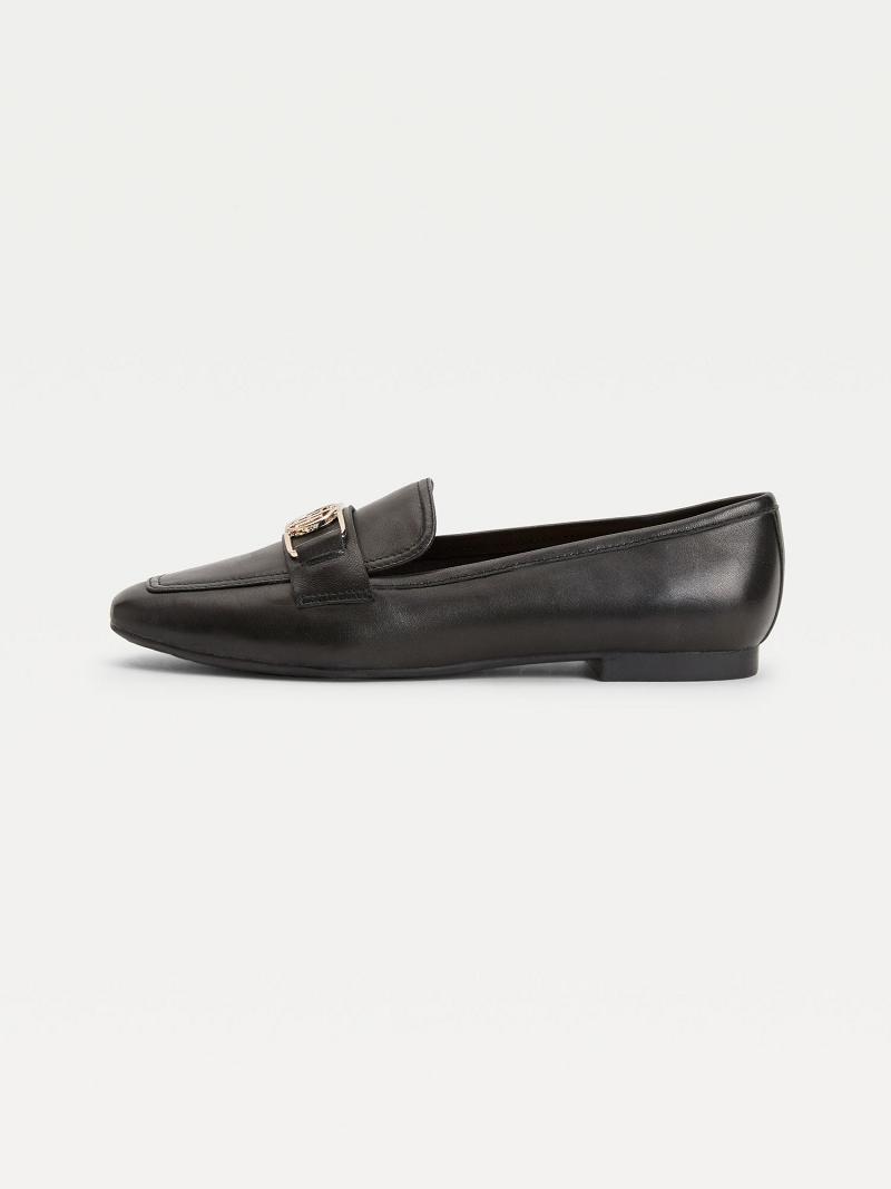 Black Tommy Hilfiger TH Leather Loafer Casual Shoes | NZ_W21598