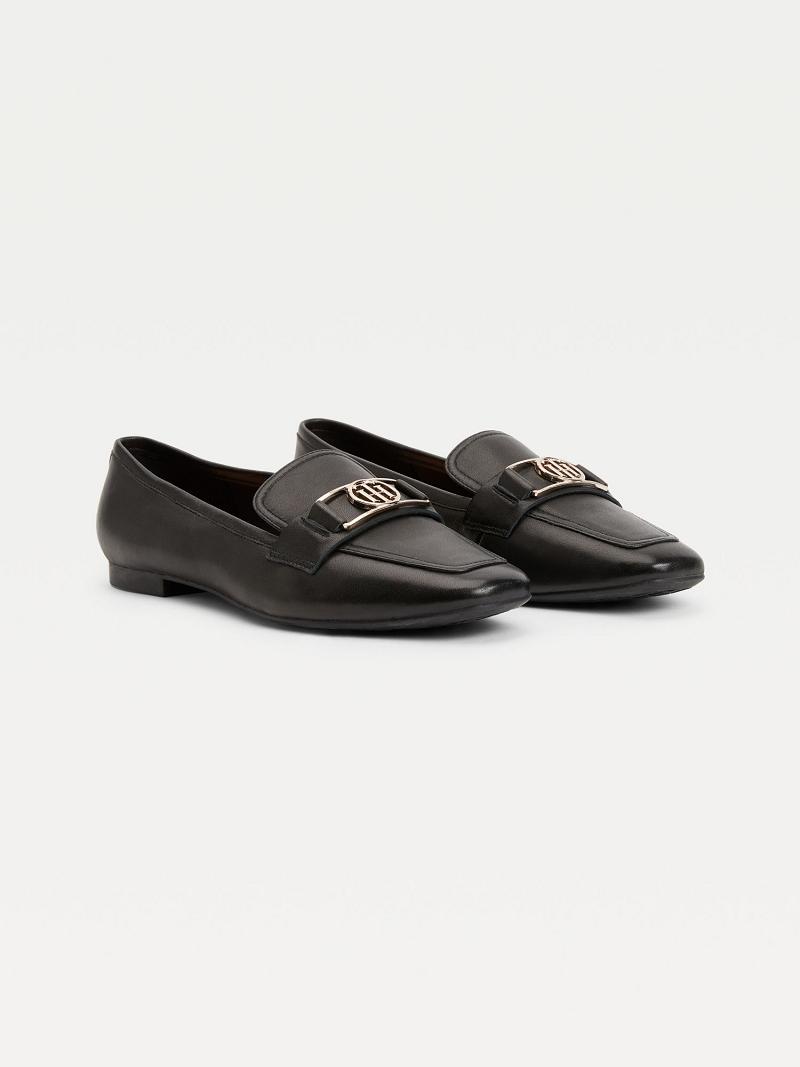 Black Tommy Hilfiger TH Leather Loafer Casual Shoes | NZ_W21598