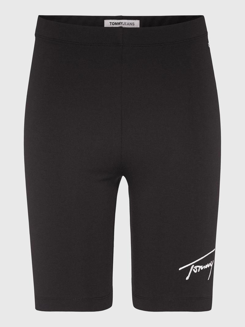 Black Tommy Hilfiger Tommy Signature Bike Shorts | NZ_W21320