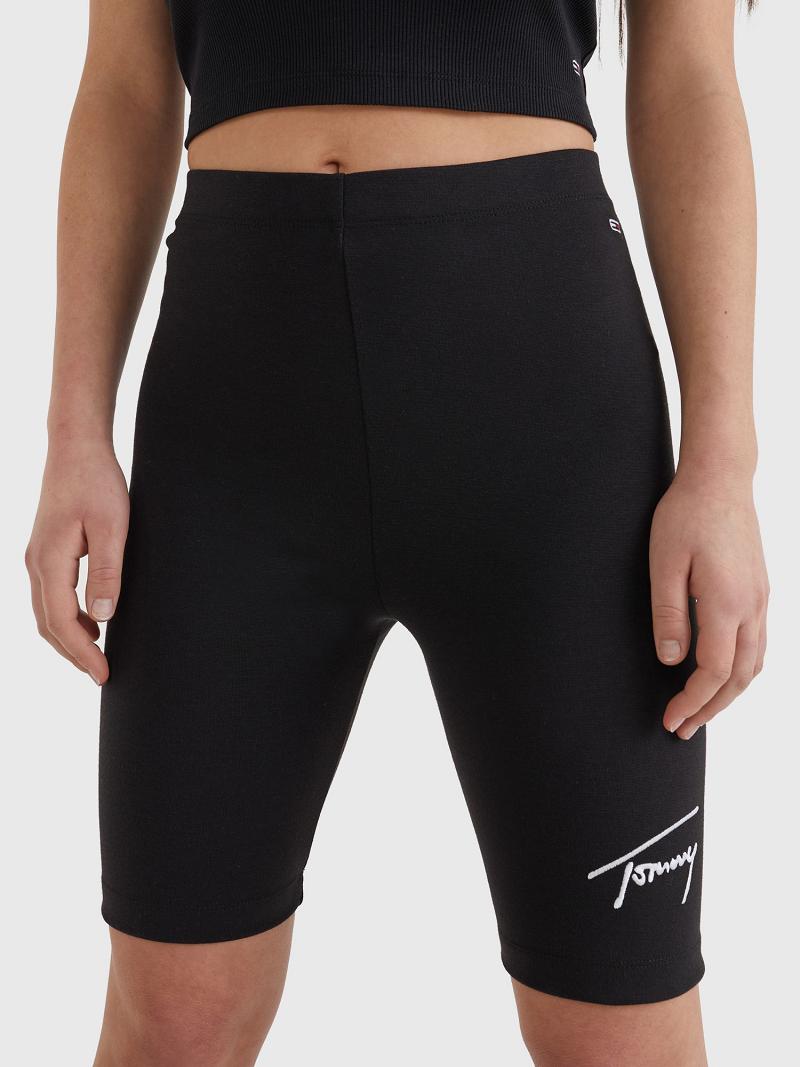 Black Tommy Hilfiger Tommy Signature Bike Shorts | NZ_W21320